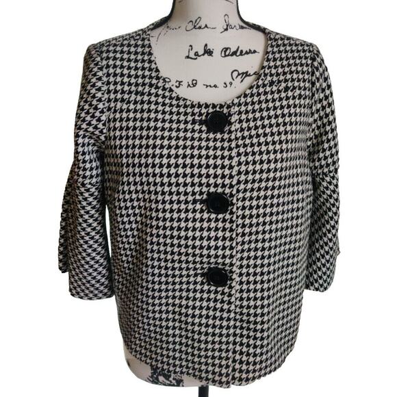 Vintage Women’s Sz M Petite Stretch Blazer Suit Jacket Houndstooth Print Fabric - Picture 1 of 7